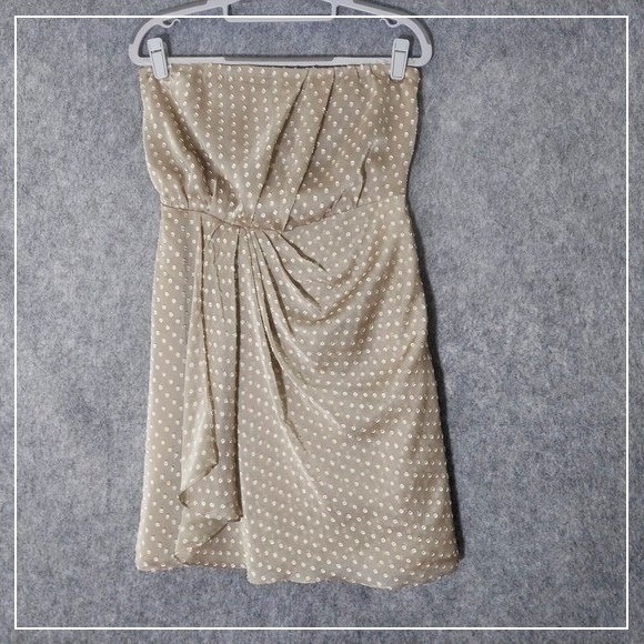 Express Dresses & Skirts - Express Dress 10 Champagne Strapless Swiss Dot Chiffon Ruched Cocktail Romantic